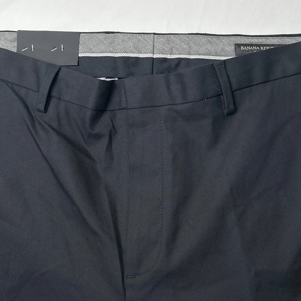 Banana Republic Men Slim Fit Non-Iron Stretch Cotton Dress Pant Size 35x32 Black